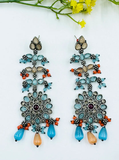 UNIQUE MULTICOLOR OXIDISED EARRING