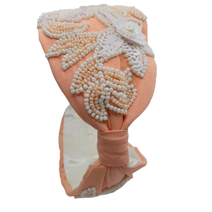 ELEGANT PEACH AND WHITE BEADED HAIRBAND