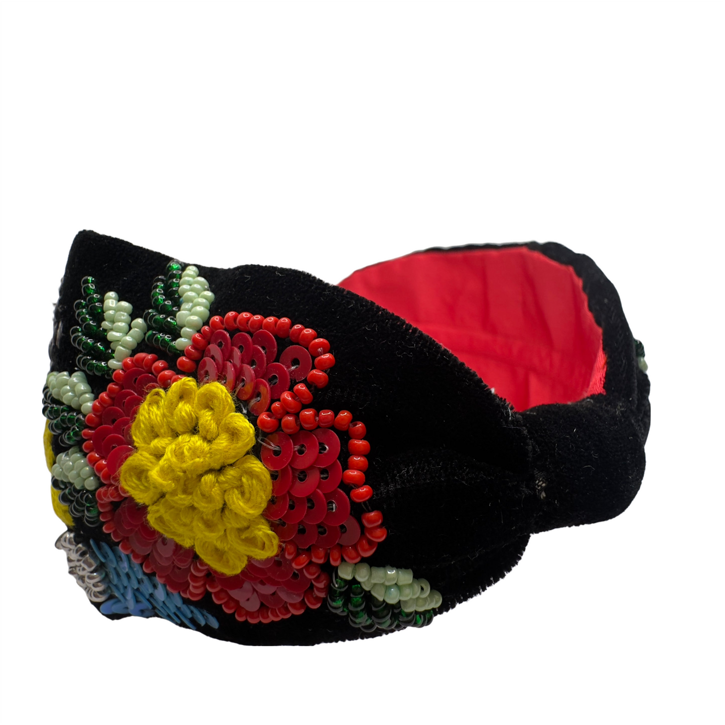 BLACK AND RED BEADED HAIRBAND