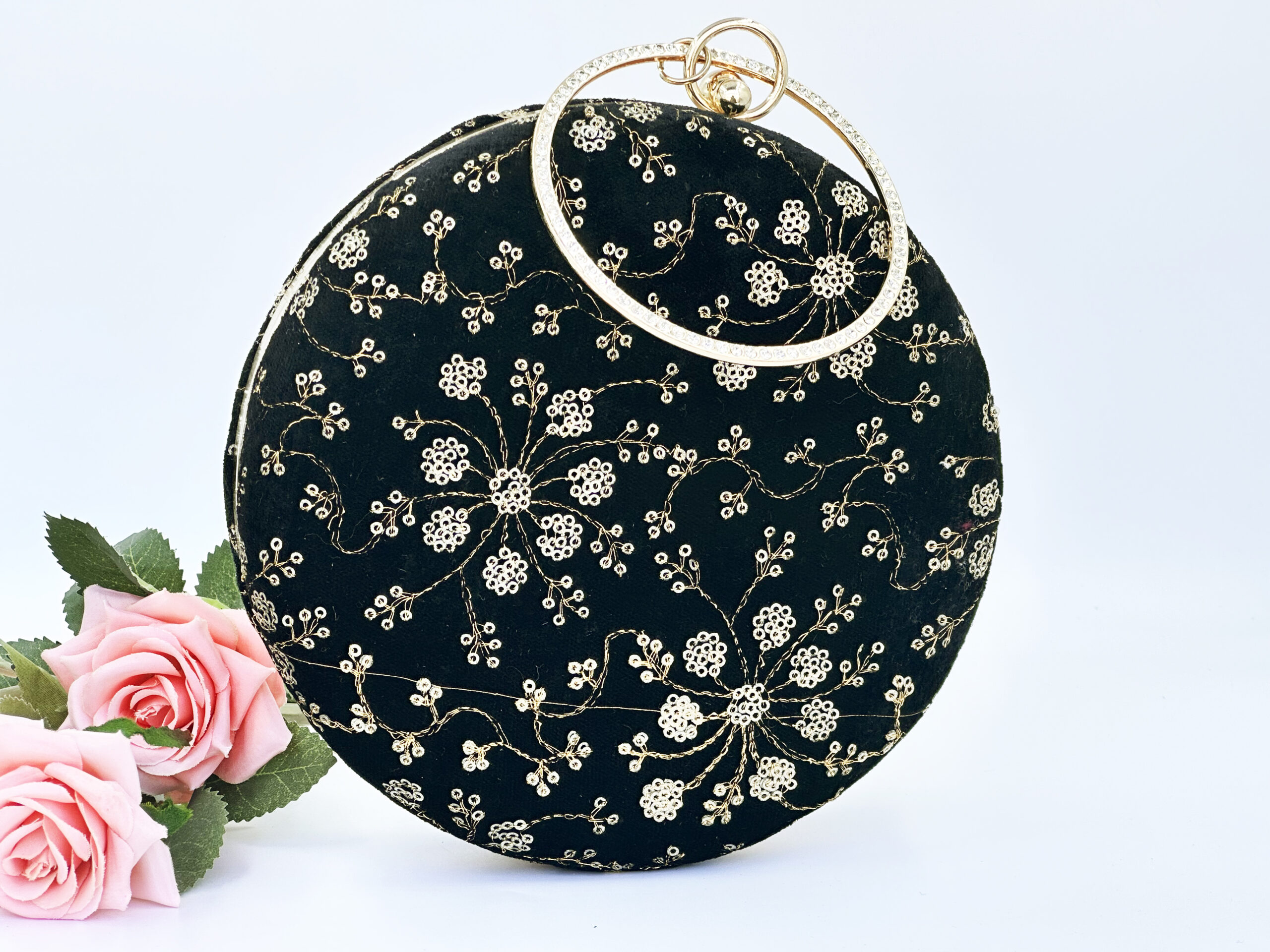 Aesthetic Black Sequined Round Party Clutch - nesaccessories.com